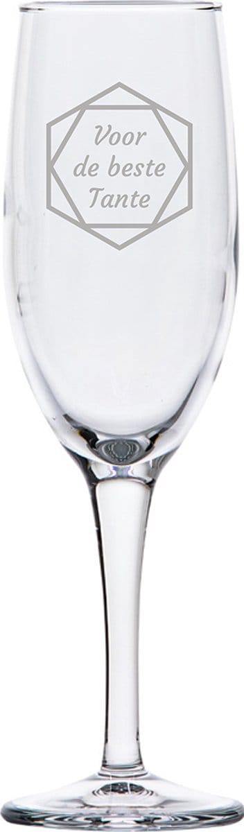 Gegraveerde Champagneglas 16,5cl voor de beste Tante in hexagon