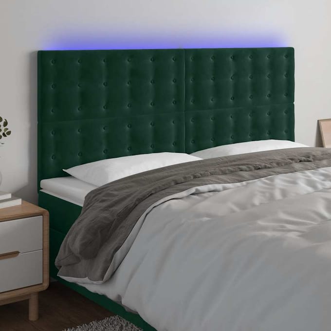 vidaXL - Hoofdbord - LED - 200x5x118/128 - cm - fluweel - donkergroen