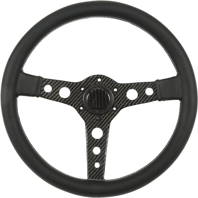 Volant en Fibre de Carbone Cuir Coutures Blanches 350mm 6 Trous Universel pour Modification de Voiture black