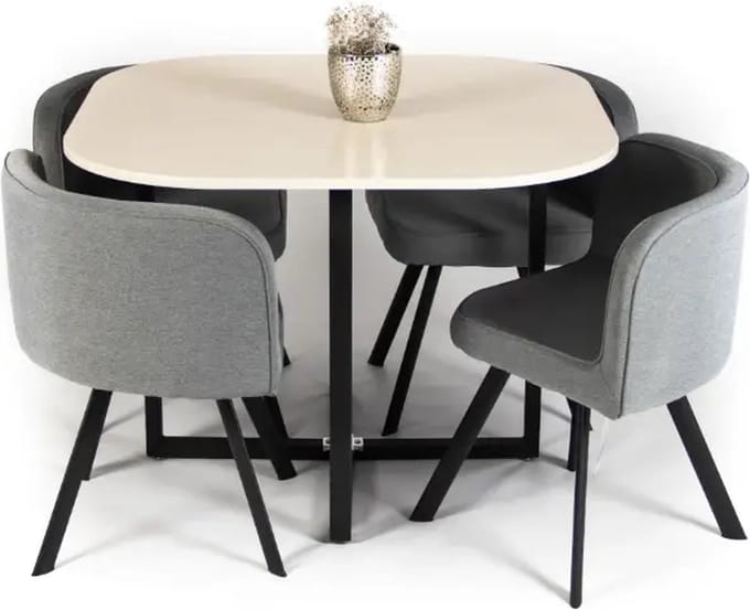 eettafelset biaritz- tafel + 4 stoelen- grijs/bruin