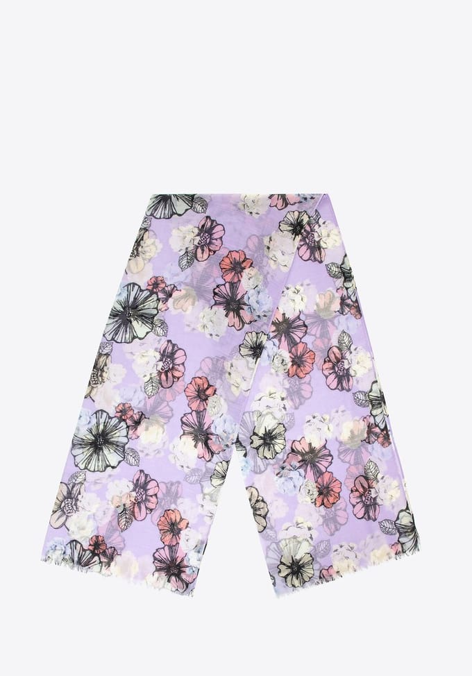 Wittchen - Sjaal - Delicaat Bloemenpatroon - Crème en Paars - Polyester