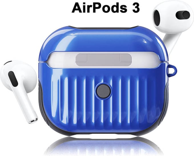 Koffer case - Apple Airpods 3 - blauw siliconen - met musketon