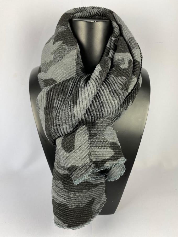 Geribbelde dikke sjaal camouflage extra lang 65 x 220 cm