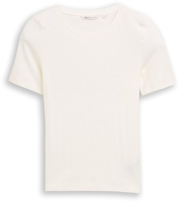 Tom Tailor Denim - Slim fit pointelle T-shirt - Maat XL - off white