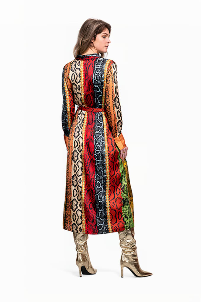 Mucho Gusto Dress Turin Long Snake Colorful Multicolor Größe: S | Maxikleider Outlet | Damen
