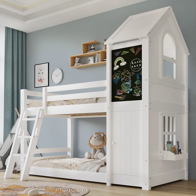 REDOM Stapelbed – 197x98x136 cm – Van metaal – Met ladder & veiligheidshek – Wit