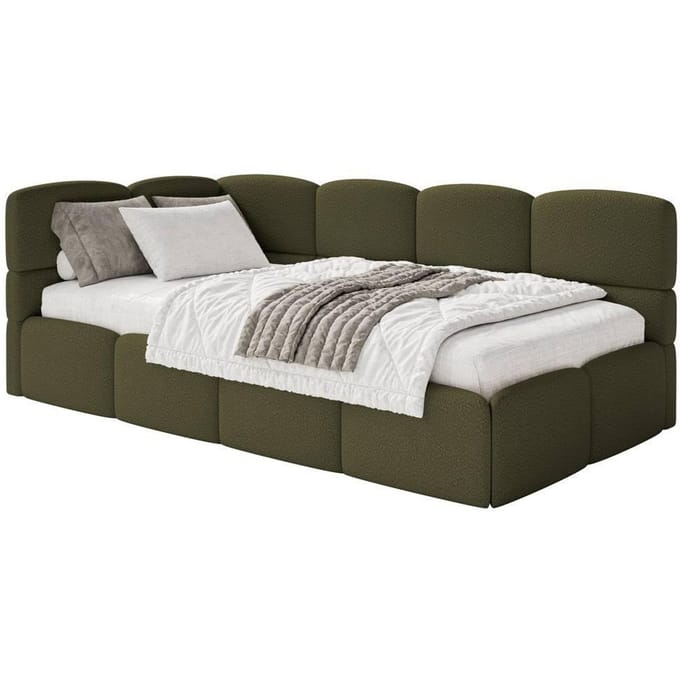 Jeugdbed Chloe links bouclé 90x200 met opbergruimte | NADUVI Collection