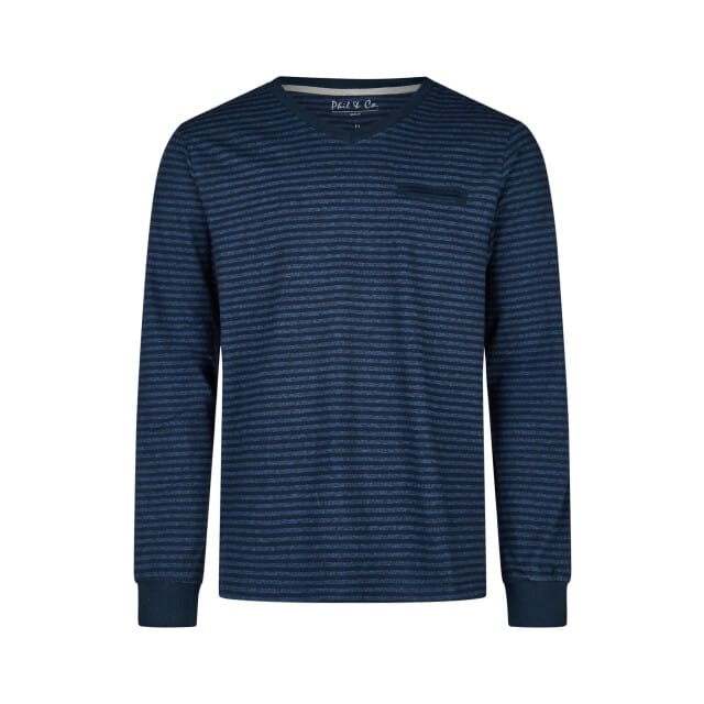 Phil & Co Heren Pyjamashirt Lange Mouw Donkerblauw/Blauw Gestreept - Maat M