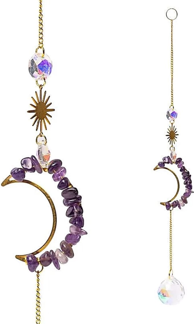 Suncatcher met amethist maan en kristallen bol