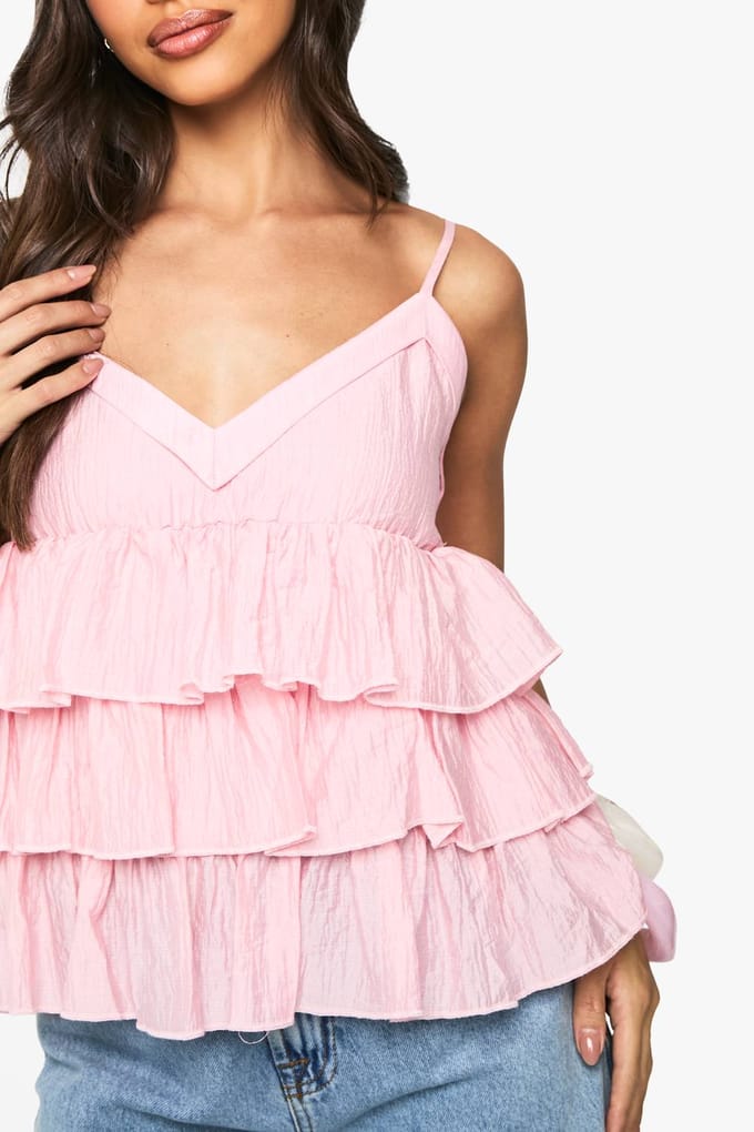 boohoo Dames Gerimpelde, geplooide, gelaagde Cami | Roze | Maat: 38