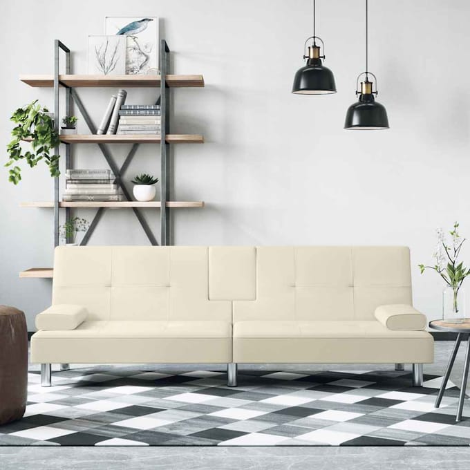 vidaXL - Slaapbank - met - bekerhouders - kunstleer - crèmekleurig