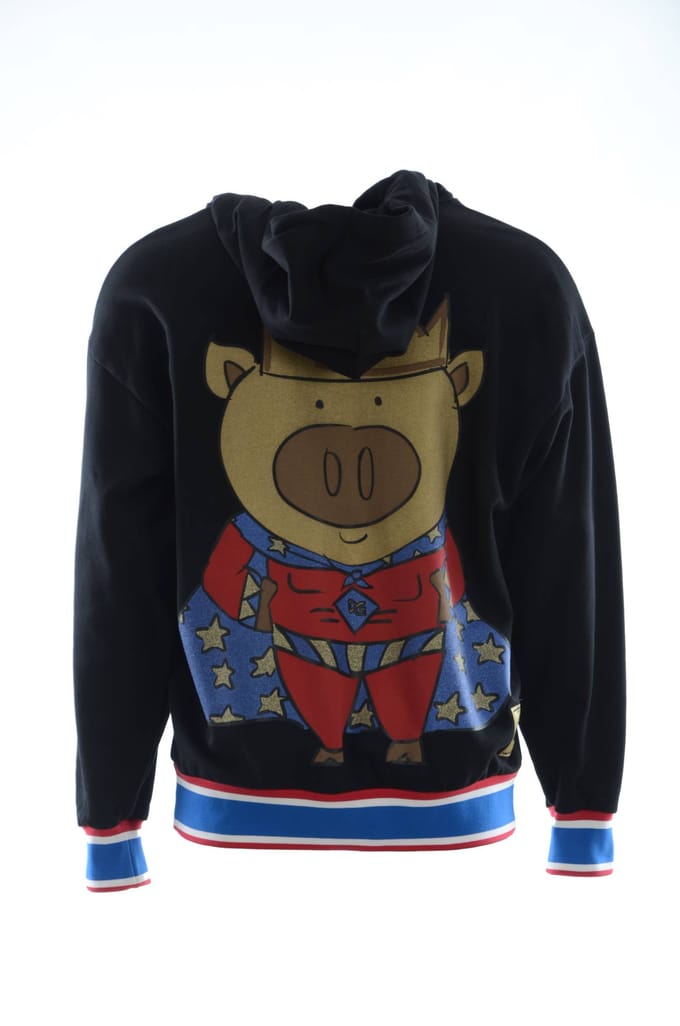 Dolce & Gabbana Mannen Zwarte Trui Varken van het Jaar Hooded