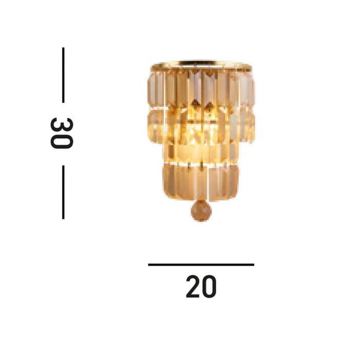 Searchlight Empire wandlamp, messing/amber, kristalglas, staal, IP44