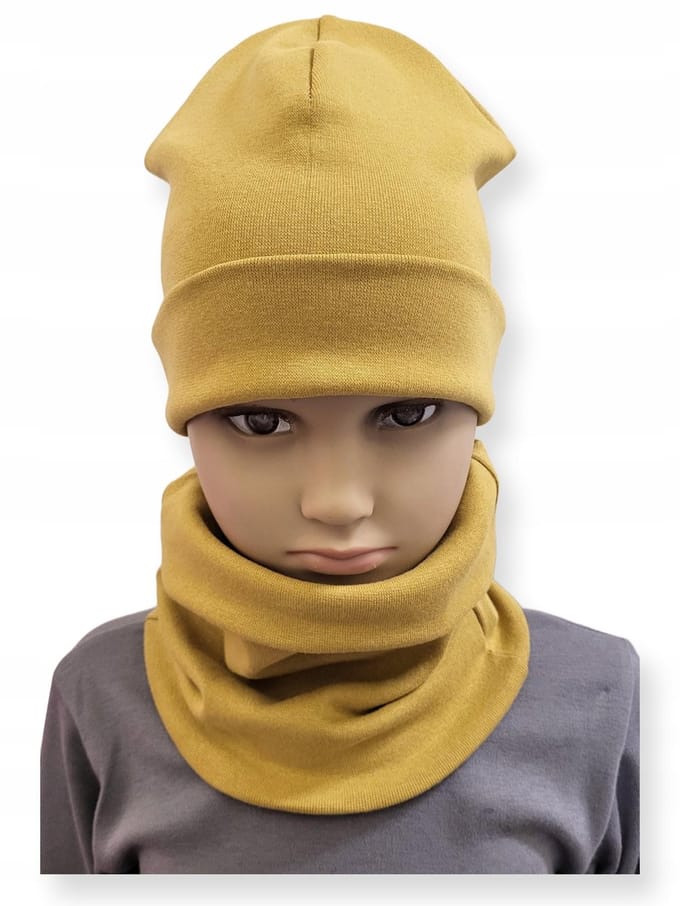 Dartomik - Babykleding Set - Dubbele Muts en Sjaalkraag - Maat 40-44 - Oker