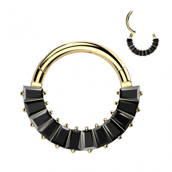 Piercing titanium 12lined Baguette clicker ring 1.2x8 - goud zwart - LMPiercings