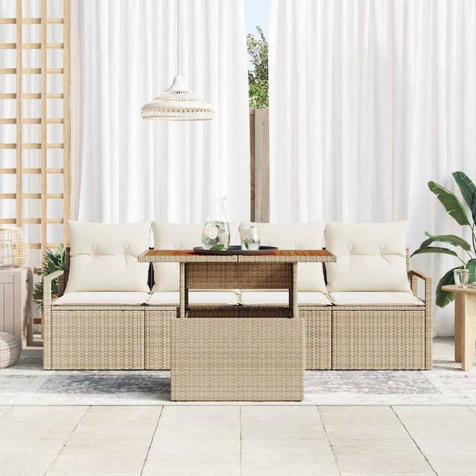 vidaXL - Tuinbank - Set - 5 - st - Beige - Poly - rattan