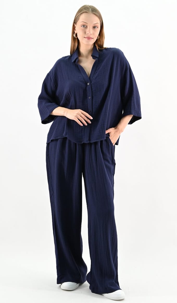 YesMooi - Linnenblend Oversized Blouse - Navy - M (38)