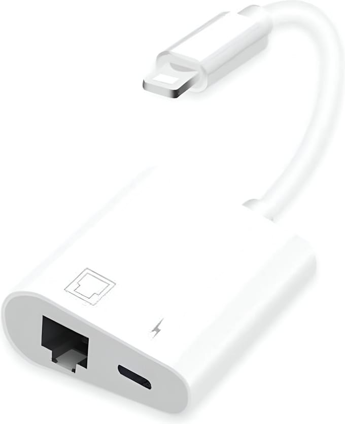 2 in 1 multifuctionele 8 Pins Lightning Hub naar Fast Ethernet RJ45 + 8 Pins Lightning (power delivery) - 100MB/s - Ethernet Adapter - Wit