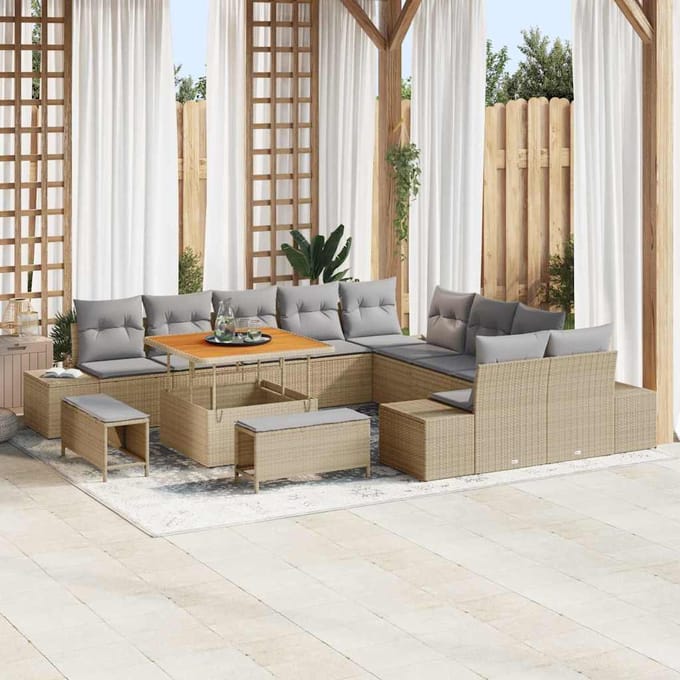 vidaXL - Tuinbank - Set - 13 - st - 12-zits - Beige - Poly - rattan