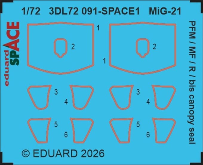 Eduard Modelbouwdecoratie - 3DL72091 Sp - Canopy Seal voor MiG-21 PFM / MF/ R / Bis Photo-etch