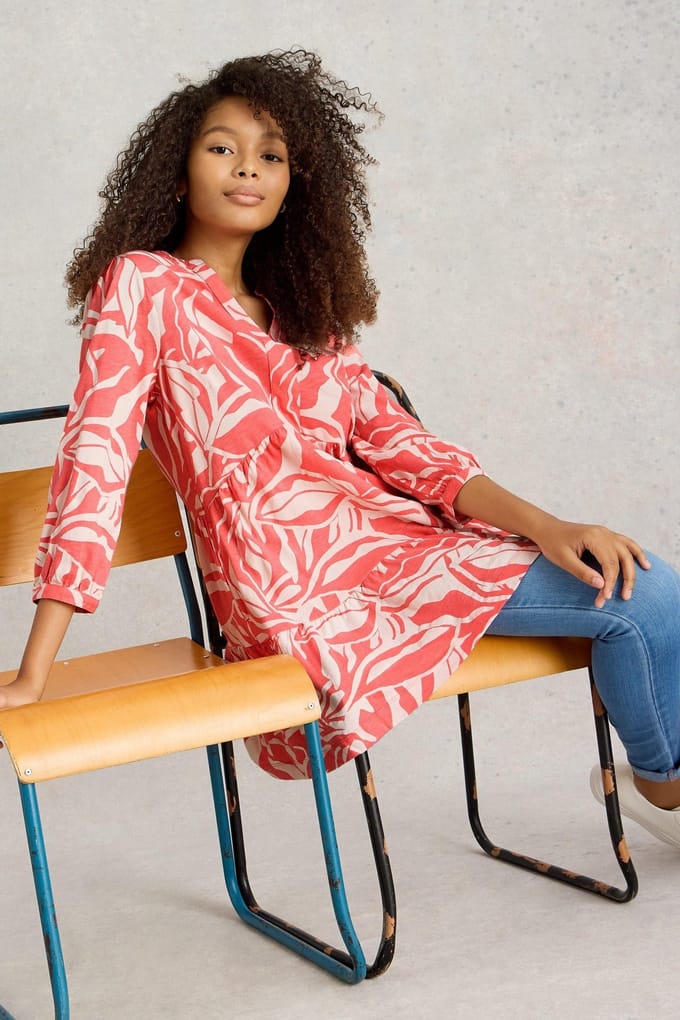 White Stuff Marta Tunic Coral Print Größe: 10 REGULAR | Blusenkleider Outlet | Damen | Orange