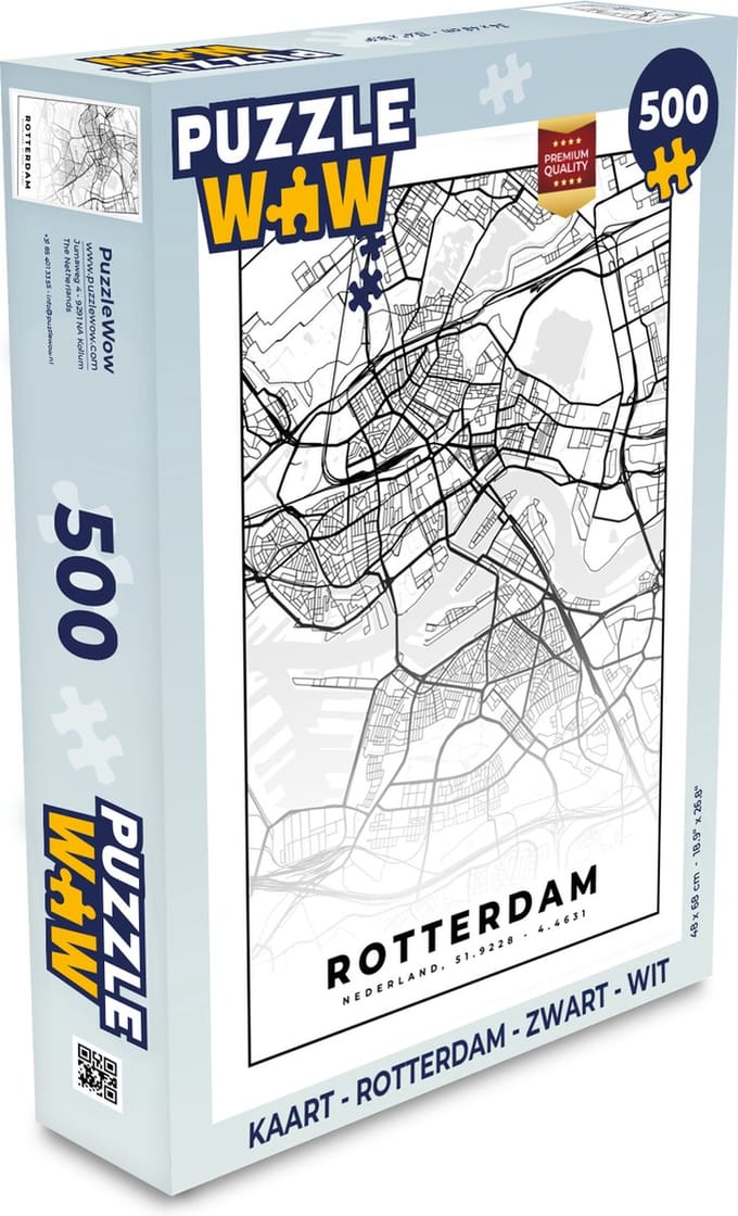 Puzzel Kaart - Rotterdam - Zwart - Wit - Legpuzzel - Puzzel 500 stukjes