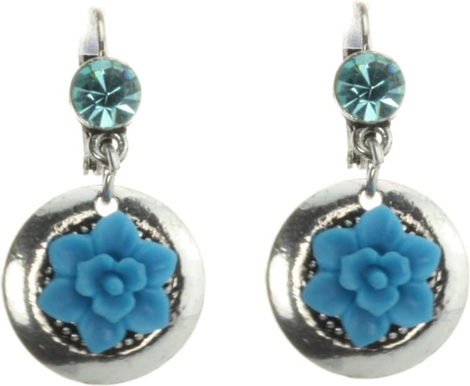 Behave - Oorhangers met blauwe bloem en steen - Retro romantisch
