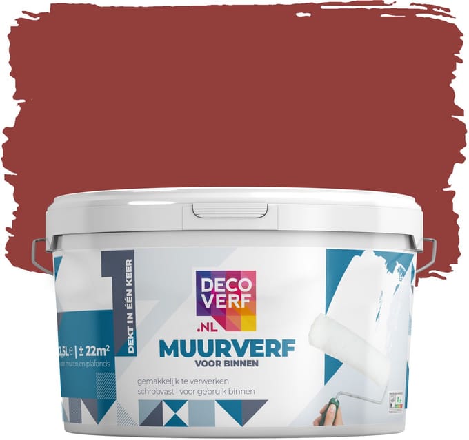 Decoverf muurverf mat robijnrood, 2.5L