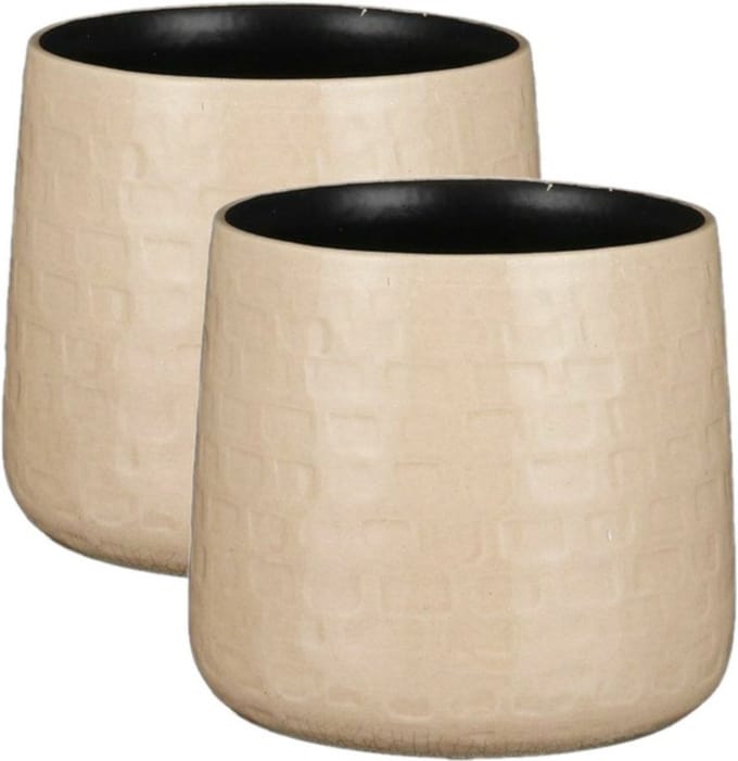 Mica Decorations - Plantenpotten/bloempotten 2x stuks - Keramiek beige - D15 cm
