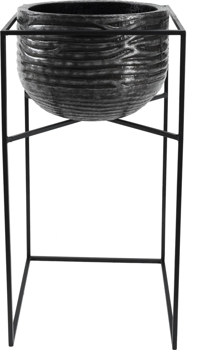PTMD Lesley Bloempot Op Standaard - H68xØ36 cm - Set van 2 - Zwart