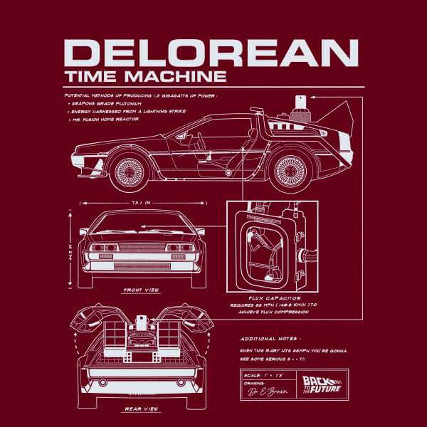 Back To The Future Delorean Schematic Hoodie - Burgundy - S