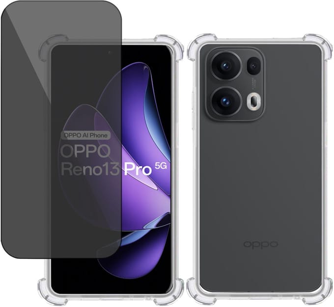TechNow Hoesje + Privé Screenprotector geschikt voor OPPO Reno 13 Pro – Privacy Tempered Glass - Case Transparant