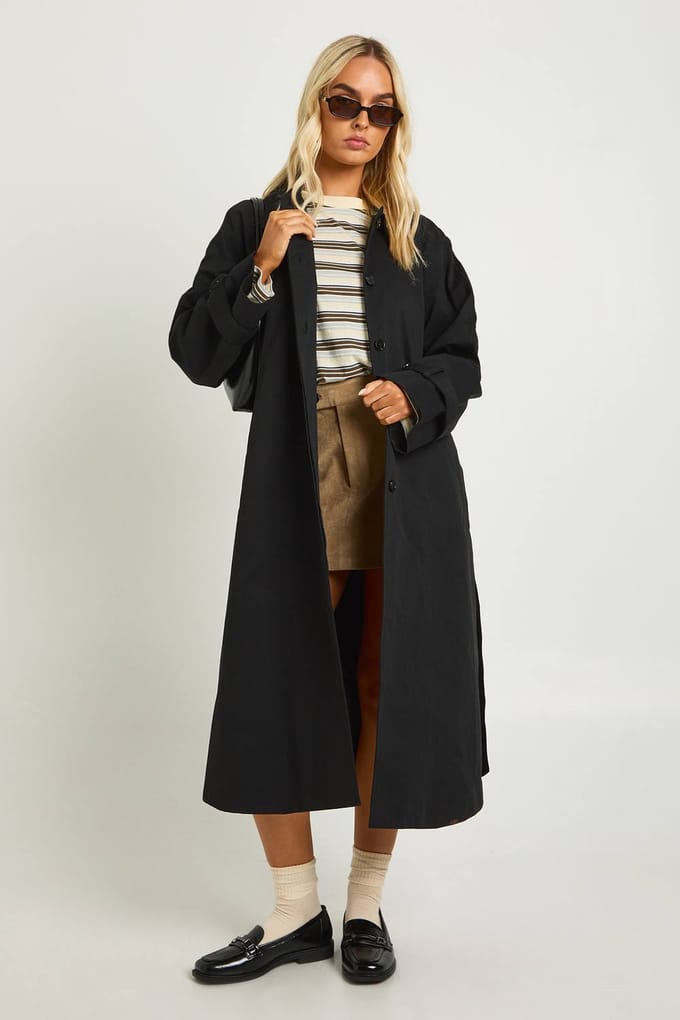 boohoo Dames Belted Trench Coat | Zwart | Maat: 36