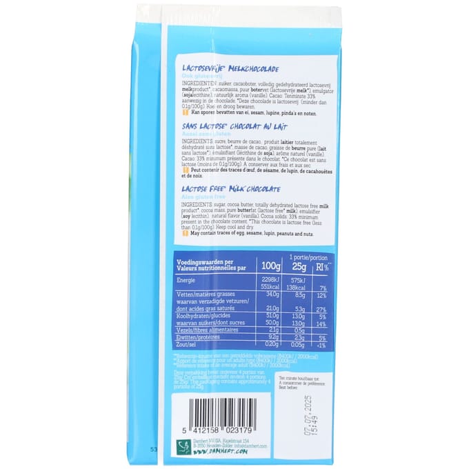 Damhert Lactose Free Chocoladetablet Melk Gluten 100 Chocolade
