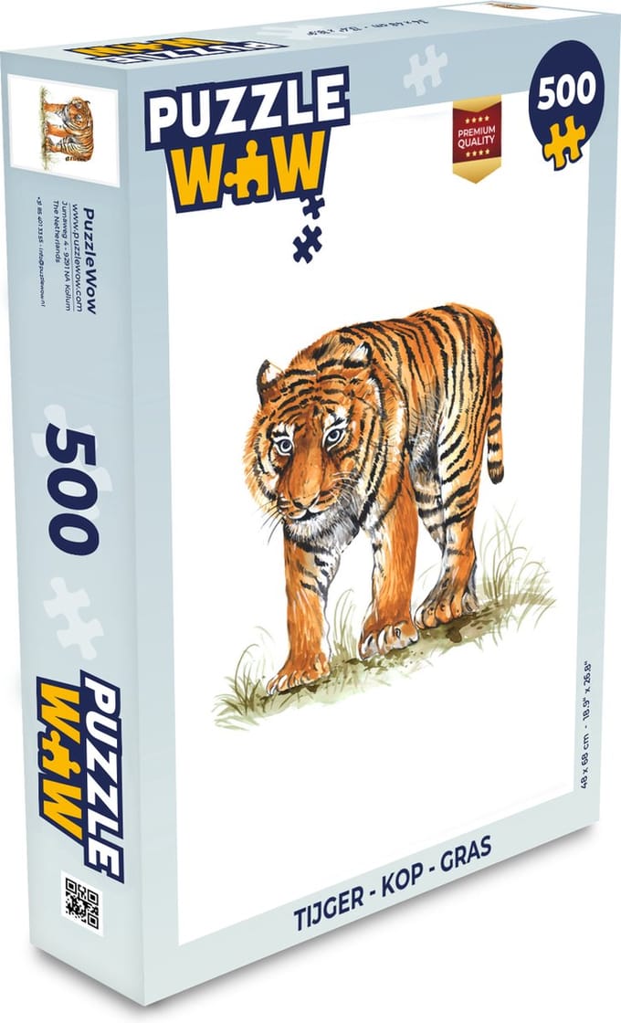 Puzzel Tijger - Kop - Gras - Legpuzzel - Puzzel 500 stukjes