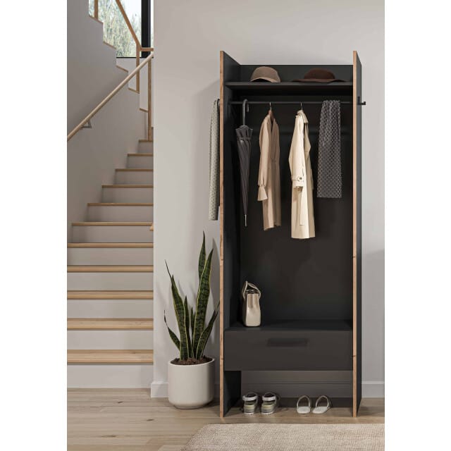 Bueno Garderobekast Basalt Melamine Trim NoxOak NB - 37x70x189cm