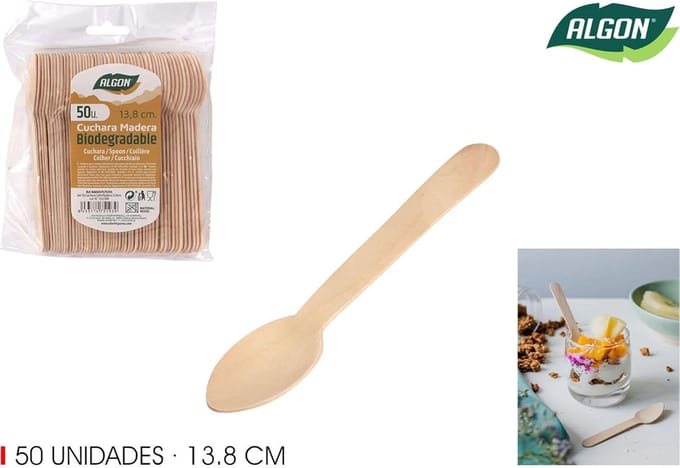 Set Lepels Algon Toetjes Hout 13,8 cm 50 Stuks