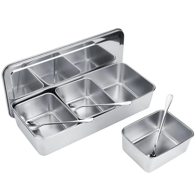 Huishouden 3?Rooster RVS Kruidenbox Pot Kruidencontainer Set met Lepels Deksel gray