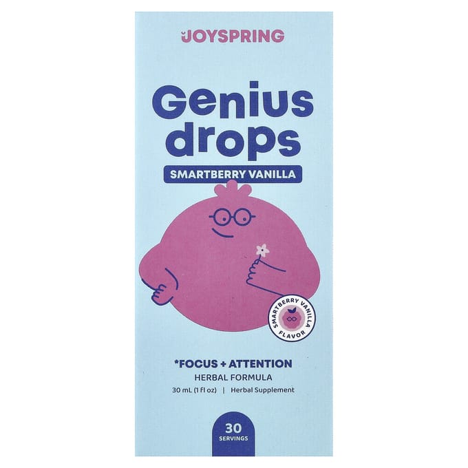 JoySpring, Genius Druppels, Focus + Aandacht, Smartberry Vanille, 30ml (1 fl oz)