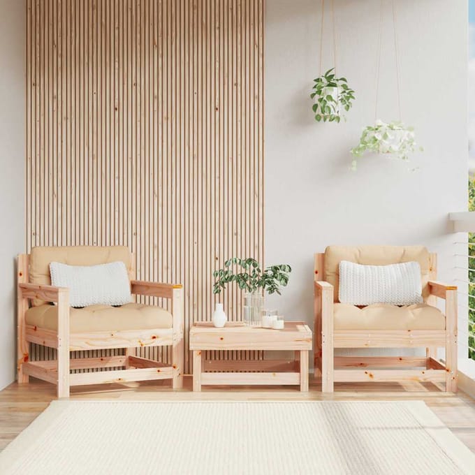 vidaXL - Tuinstoelen - 2 - st - met - kussens - massief - grenenhout