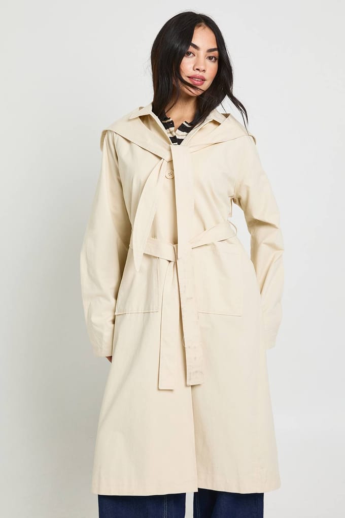 boohoo Dames Trenchcoat met Afneembare Capuchon | Stone | Maat: 12