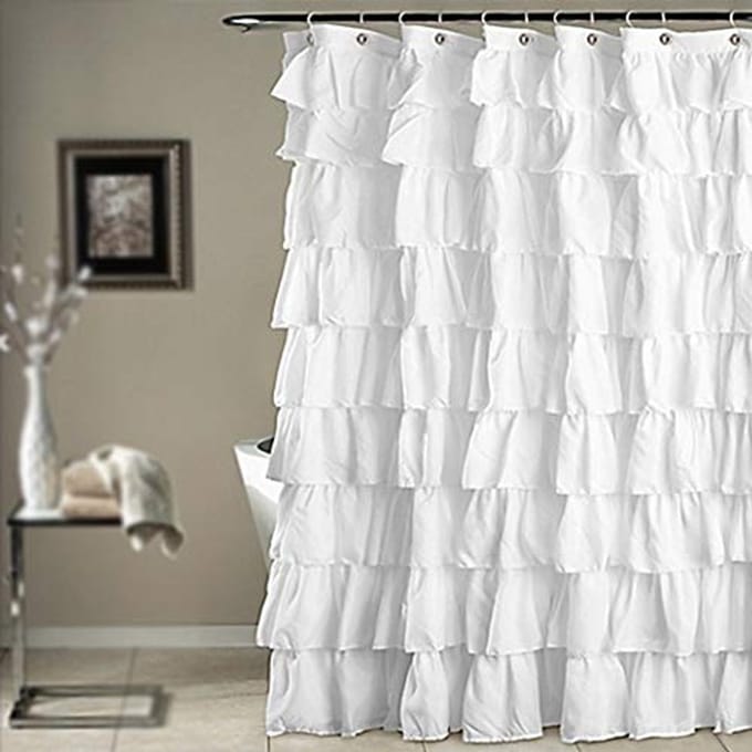 Wit Waterdicht Douchegordijn met Ruches van Polyester 180 x 180 cm