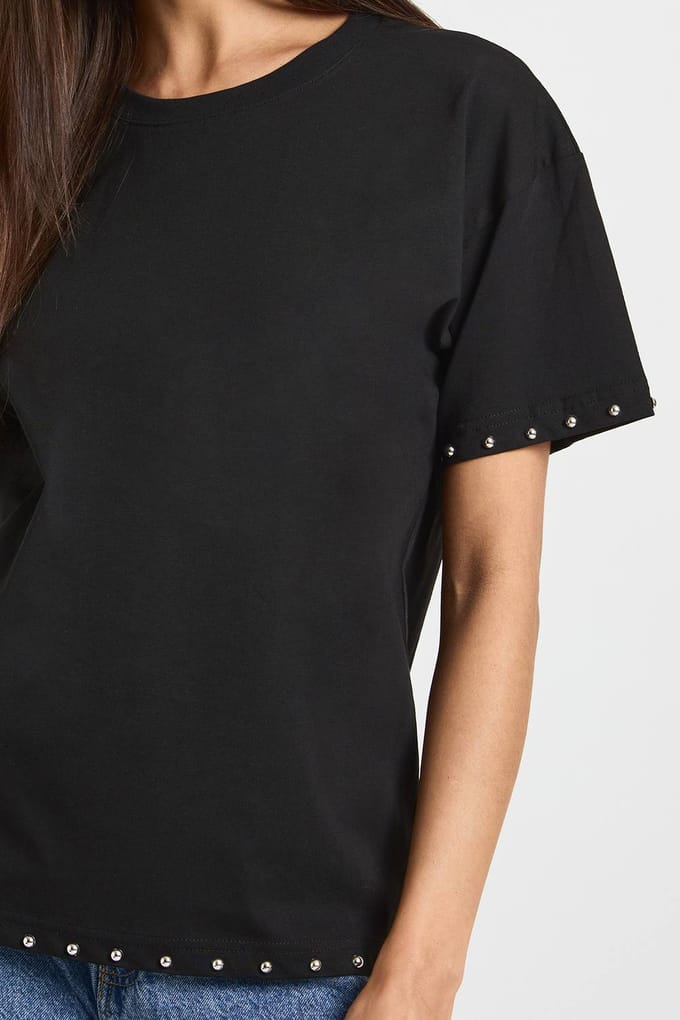 boohoo Dames Oversized T-shirt met studdetails | Black | Maat: 6