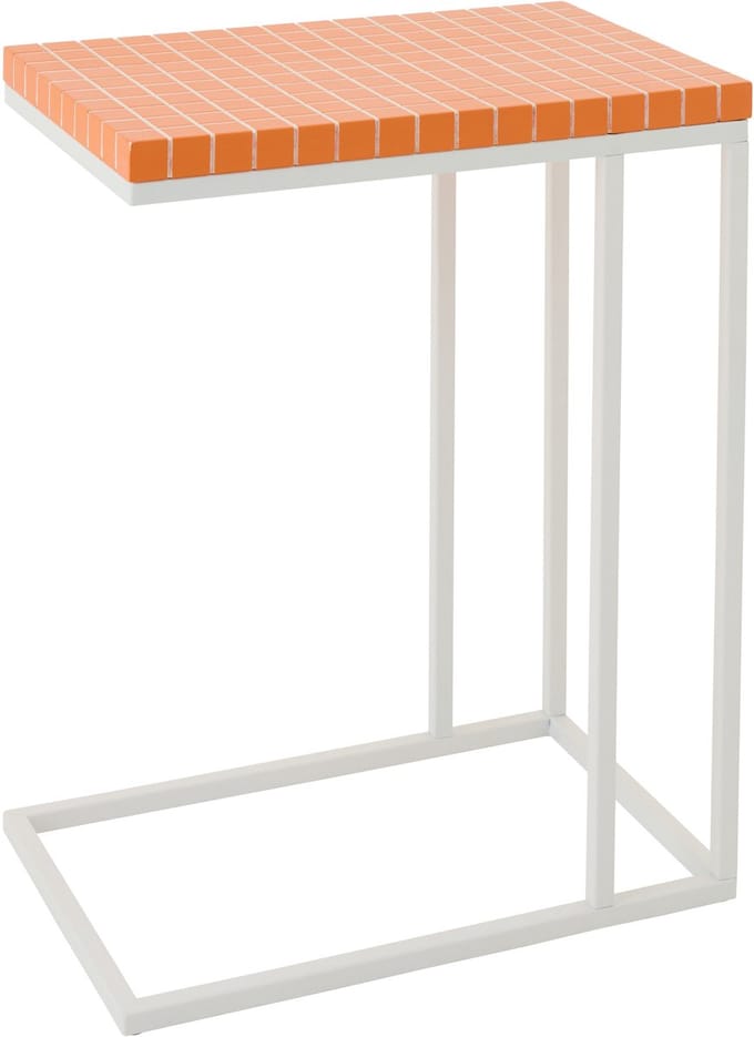 J-Line bijzettafel Rechthoek Geruit - ijzer - oranje/wit