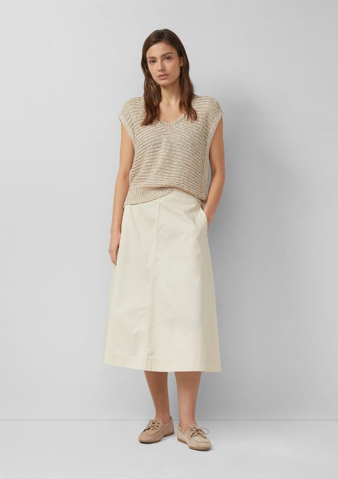 Korte Midi Rok van Katoen met Elastische Taille en Paspoilvakken Dames s.Oliver