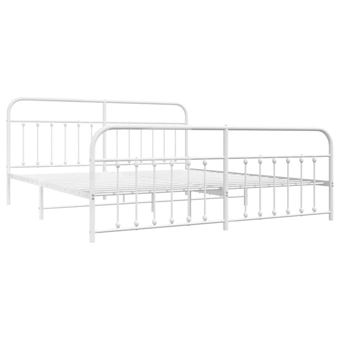 vidaXL - Bedframe - met - hoofd- - en - voeteneinde - metaal - wit - 193x203 - cm