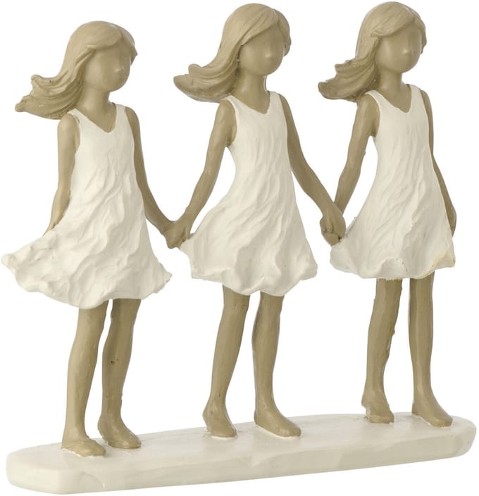 J-Line decoratie Kinderen Zussen - polyresin - wit/grijs