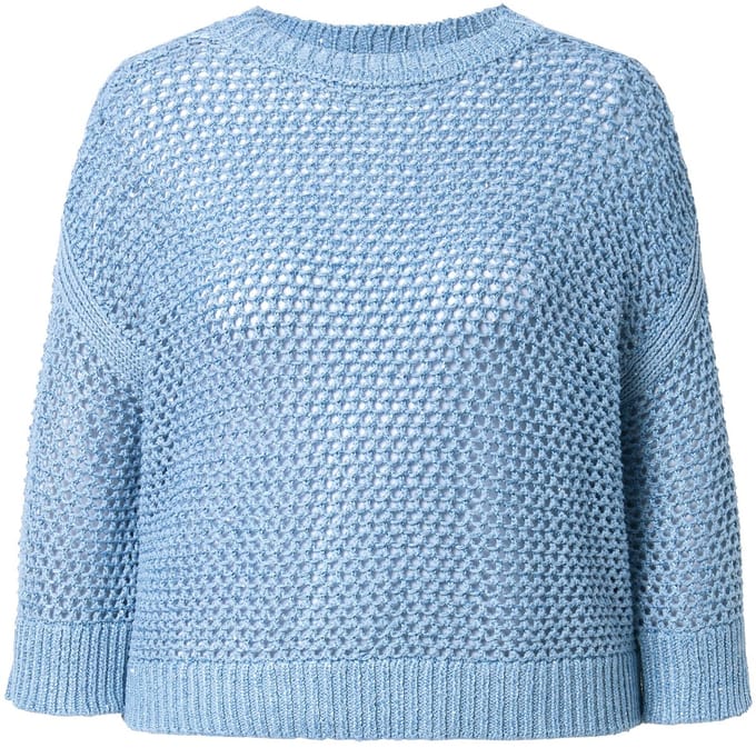 Ulla Popken - Dames - Pullover pailletten oversized ronde hals 3/4-mouwen - Lichtblauw - Maat 46+