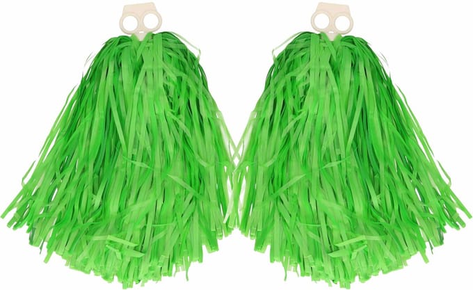 Cheerballs/pompoms - 6x - groen - met franjes en ring handgreep - 28 cm