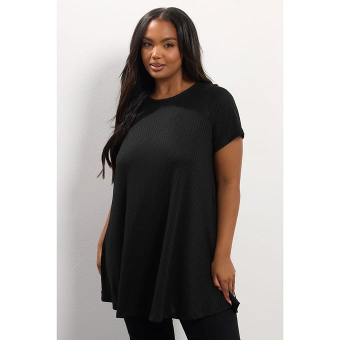 Yours Zwarte Soft Touch Geribbelde Swing Top Size 50-52